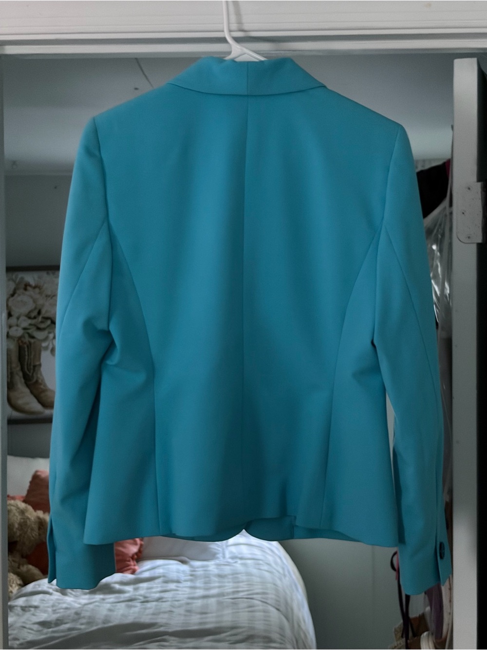 Trendy 80s style fashion Nine West Turquoise Single-Button Shawl Collar Blazer - Picture 2 of 6